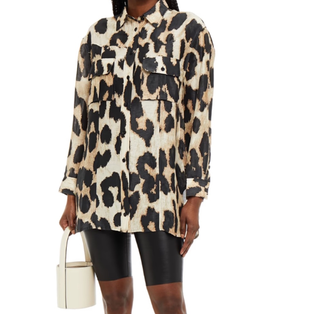 Sold - Ganni Animal Print Long Sleeve Button-Up Top Size: US 2